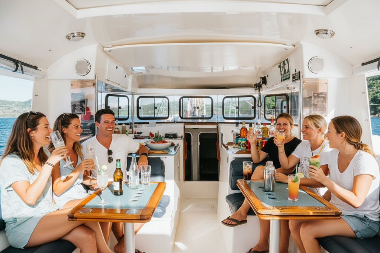 Sailboat cabin socializing